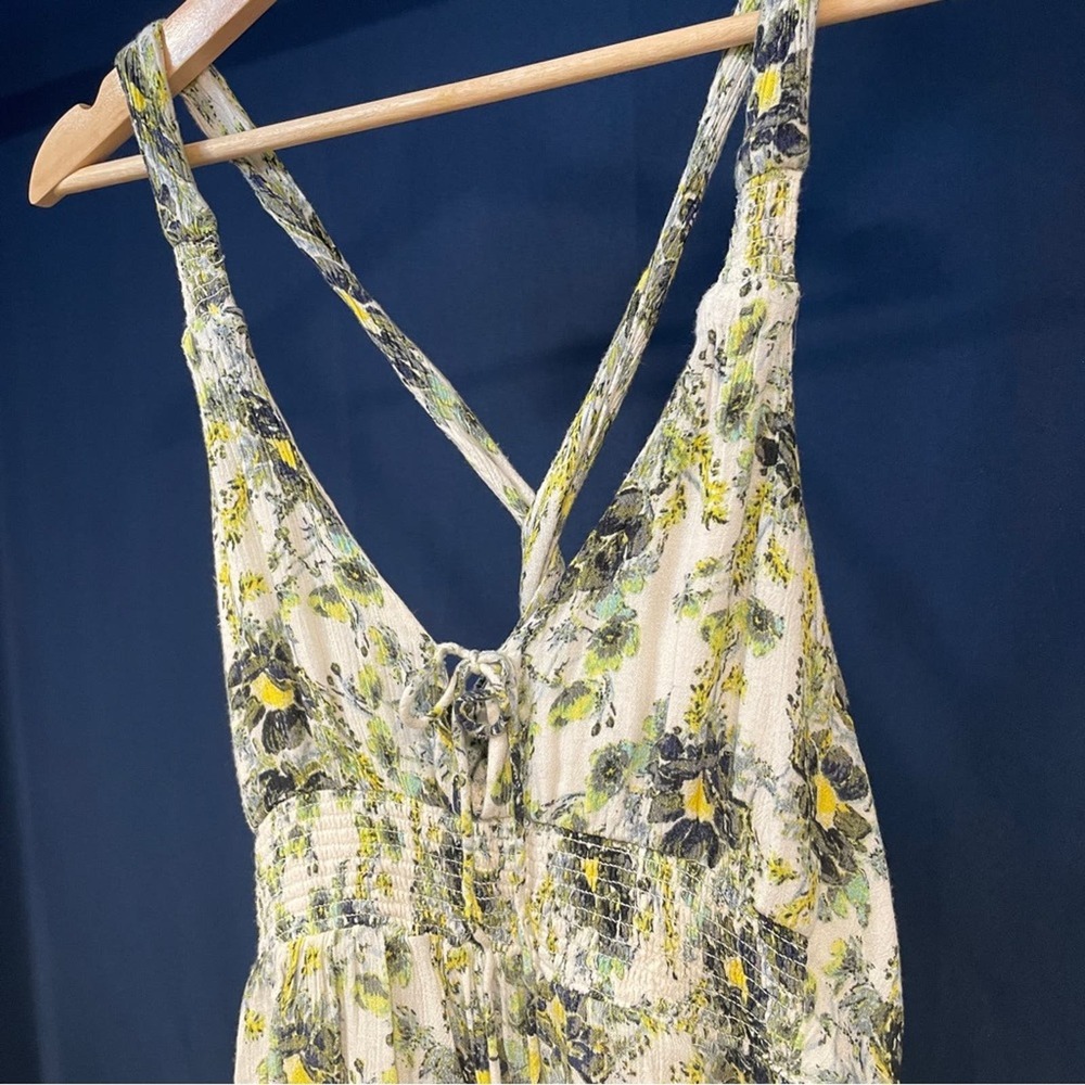Free People Cotton Twist Strap Floral Slouchy Mini Dress/Tunic Top Sz L
